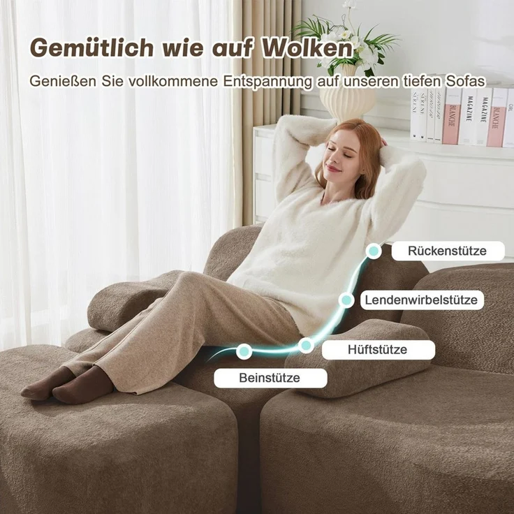 Odikalo Sofa Ecksofa Eckcouch mit Schlaffunktion Modulares Boneless Sofa, Wellenform, tiefe Sitzkissen, bewegliches Armlehnenkissen, für Wohnzimmer & Apartment, kein Aufbau erforderlich – Bild 3