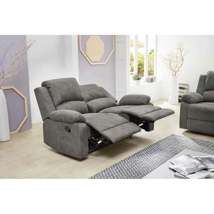 2-Sitzer-Relaxsofa Couch Liegefunktion Federkern Polster Stoff Vintage Anthrazit – Bild 6