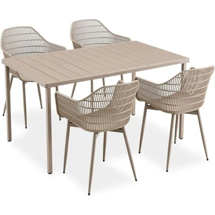 IDIMEX Garten-Essgruppe MARGHERITA, Gartenmöbelset für 4 Personen, wetterfester Materialmix Champagner – Bild 2