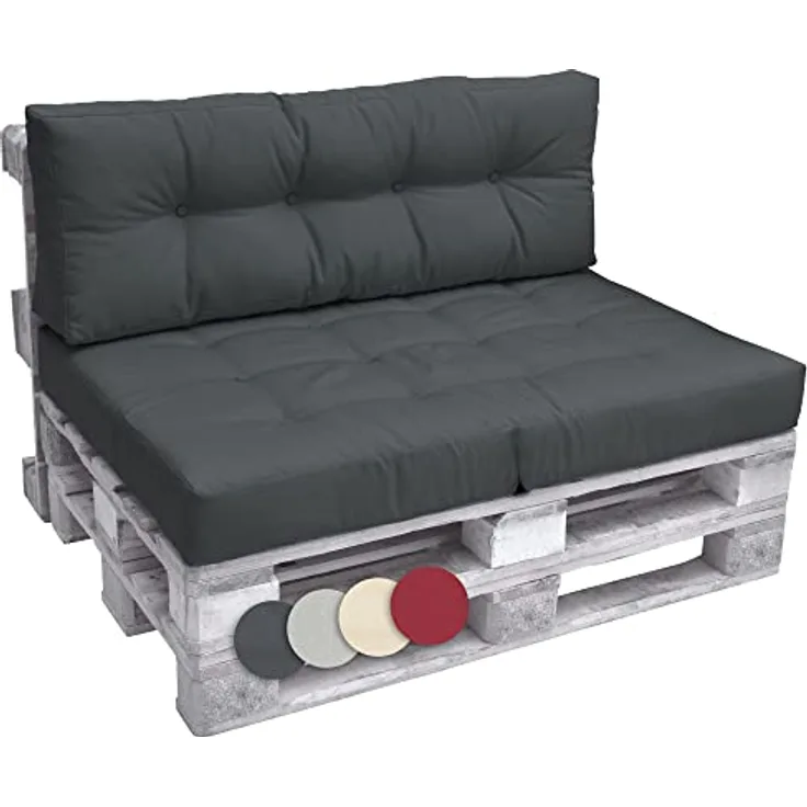 Beautissu Palettenkissen ECO Elements, graphit, Textil, 80x15x120 cm, für Europaletten, mit Karo-Struktur und Zierknöpfen