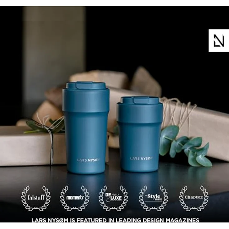 LARS NYSØM Thermo Kaffeebecher to go 380ml | Travel Mug 0,38 Liter mit Isolierung | Auslaufsicherer Edelstahl Thermobecher für Kaffee und Tee unterwegs | Teebecher (Aqua Turquoise, 380ml) – Bild 3