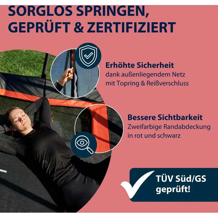 Hudora '4square' Trampolin mit Sicherheitsnetz, Stahl schwarz, 288 x 410 x 272 cm – Bild 15