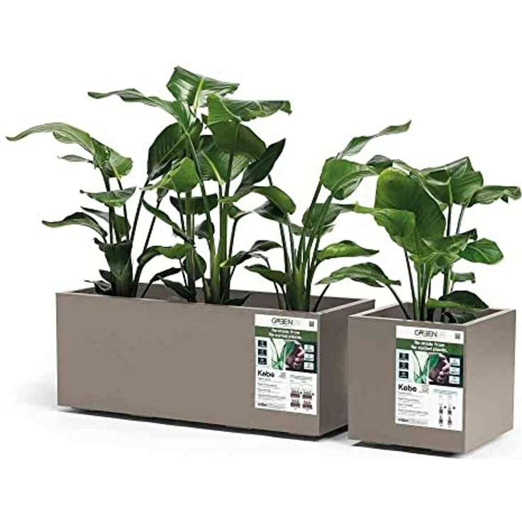 Pflanzkübel GREENER KEBE 40 cm taupe mit Rollen Wasserreservoir doppelwandig schlagfest UV-beständig nachhaltig – Bild 2