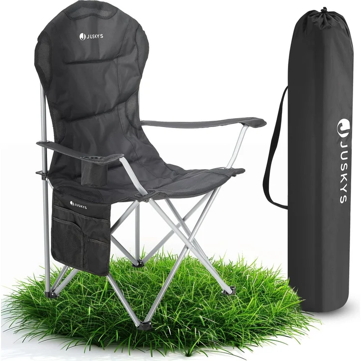 Juskys Campingstuhl Lido mit Getränkehalter & Tasche - Camping Klappstuhl gepolstert - Faltstuhl Angelstuhl Strandstuhl Chair - Stuhl Schwarz – Bild 1