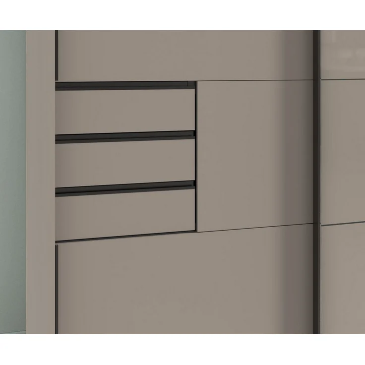 Schwebetürenschrank Kleiderschrank 3-trg 273cm Sandgrau, Glasfront Passepartout – Bild 4