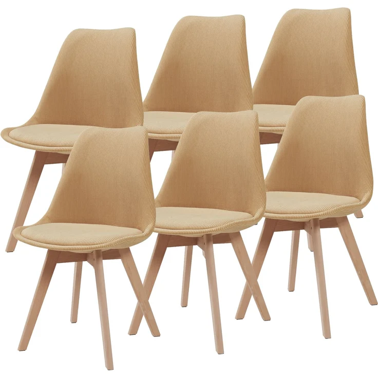 Esszimmerstuhl Fläten 6er Set Cord Senfgelb [en. casa] – Bild 1