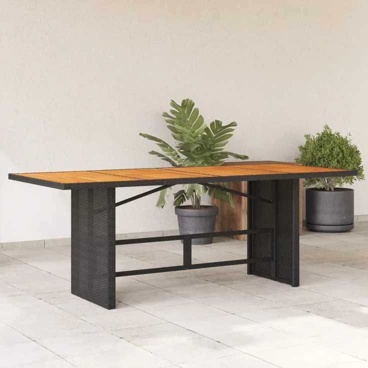 Gartentisch, Balkontisch mit Akazienholz-Platte 190 x 80 x 74 cm Poly Rattan