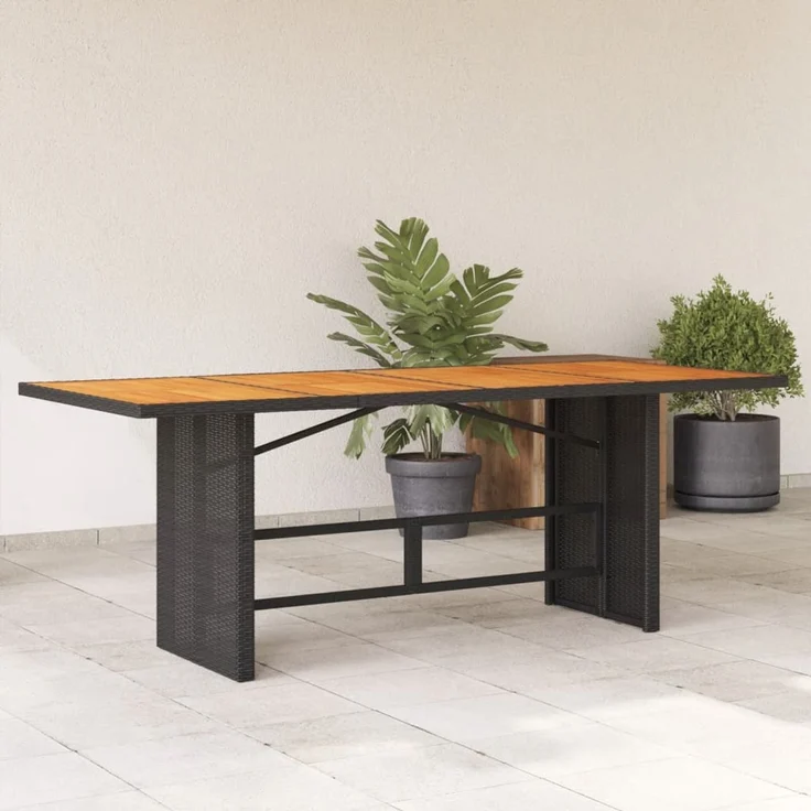 Gartentisch, Balkontisch mit Akazienholz-Platte 190 x 80 x 74 cm Poly Rattan – Bild 1