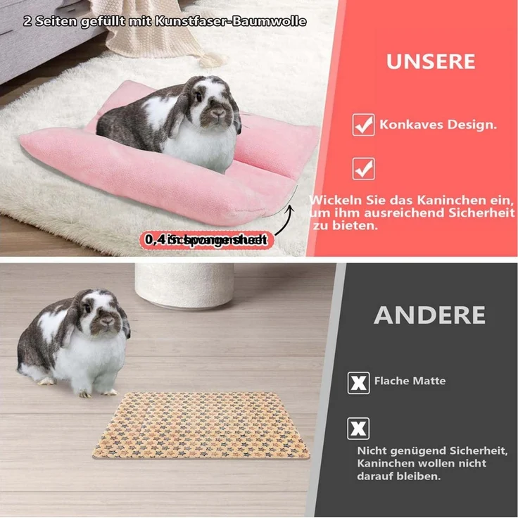 Ledander Tierdecke Kaninchenbett für Kaninchenkäfig - Verdickte, weiche Plüschmatte zur, Waschbares Zwei-Seiten Plüschkissen Matratze für Kleintiere – Bild 2