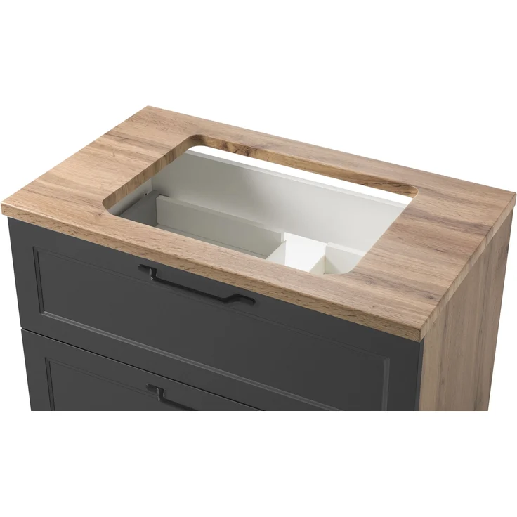 Waschtisch >Lyon< in grau, Wotaneiche, MDF - 80x63x47cm (BxHxT) – Bild 3