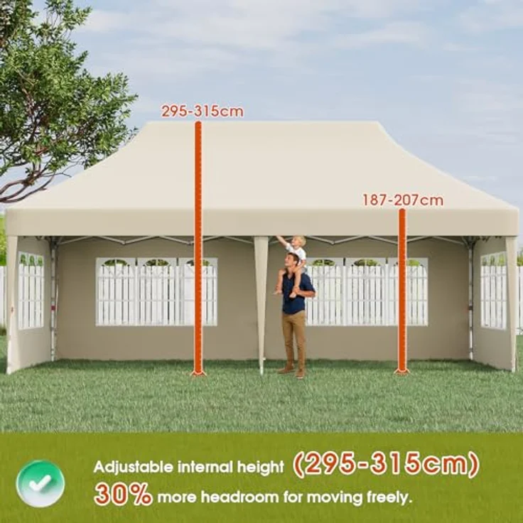 JUMMICO 3x6 m Spitzdach-Faltpavillon｜Patentiertes Design, +40% Wind- & regenfester｜10cm mehr Innenhöhe｜Stylisches Partyzelt für Garten & Camping – Bild 3