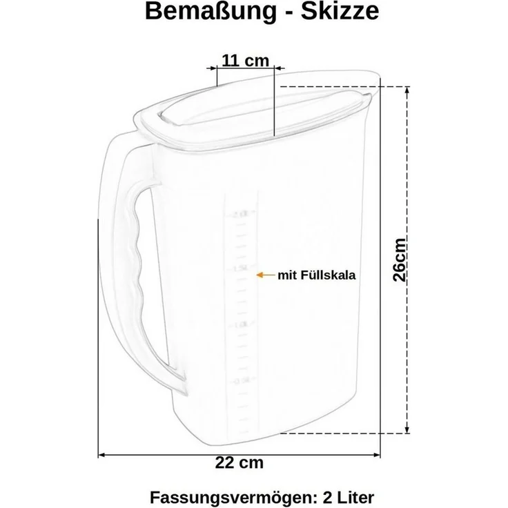 Engelland Wasserkrug Getränkekkrug mit Füllskala und abnehmbarem Deckel, (Vorteils-Set, 1-tlg, 2 Liter Fassungsvermögen je Krug), BPA-frei, frostbeständig, spülmaschinengeeignet, Kühlschrankkrug – Bild 4
