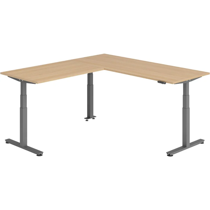 bümö Eckschreibtisch elektrisch höhenverstellbar L-Form: 200 x 220 cm in Eiche, Gestell graphit - Stehschreibtisch mit Memory-Steuerung, elektrischer XXL Schreibtisch für die Ecke, XDSMW-2014-E-G – Bild 1