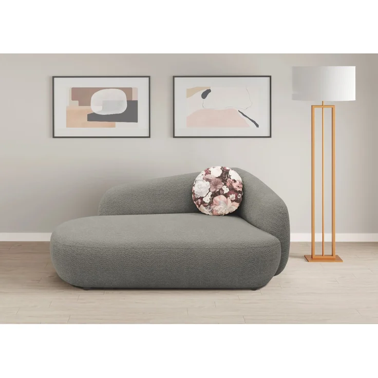 DOMO. collection Recamiere 700013, Liege mit Zierkissen, oval, Füße mit Filzgleitern, Chaiselongue, Sofa, Polstergarnitur, 183 x 105 x 75 (BxTxH), grau – Bild 1