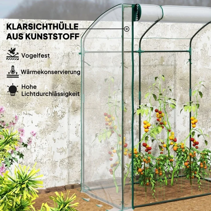 Wohnora-Gewächshaus mit Tür Gebogendach winterfest Foliengewächshaus aus Stahl, Treibhaus 128 x 70 x 170 cm Transparent,H 170cm x T 128cm x B 70cm – Bild 4