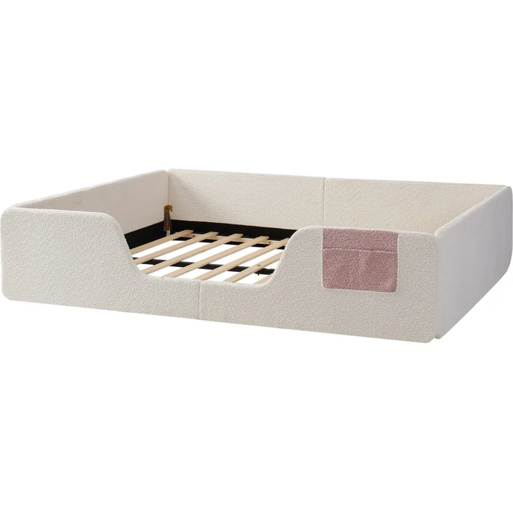 CHICFURN Polsterbett aus Samt Beige 140x190 cm mit abnehmbaren Seitengittern – Bild 8