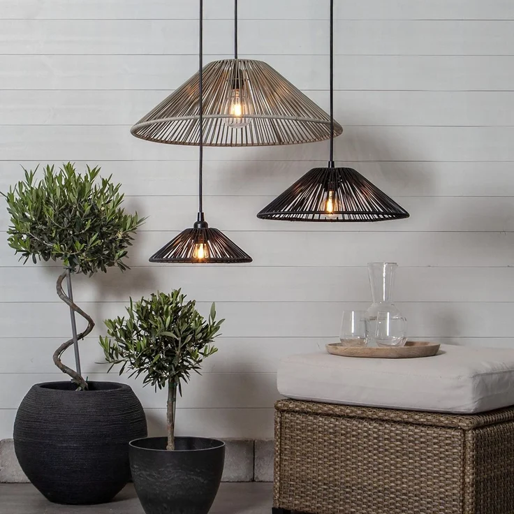 Outdoor Lampenschirm ,Vide' in Rattan-Optik, schwarz, klein – Bild 2