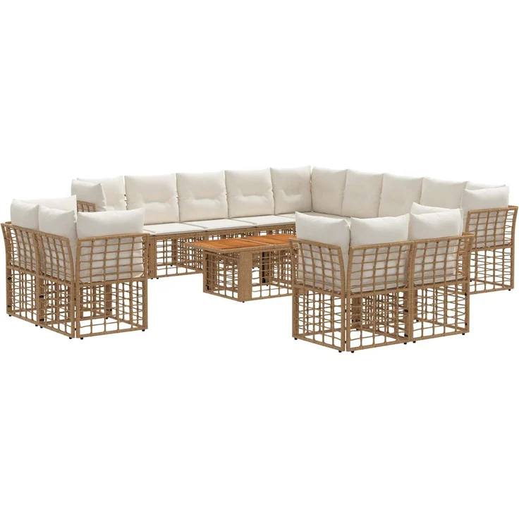 vidaXL Gartensofa-set 14 stk. Natürlich und Cremweiß 100 x 55 x 73 cm 3437934 – Bild 2