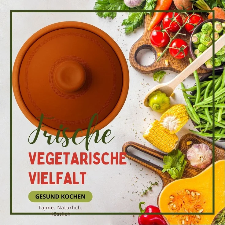 Marrakesch Orient & Mediterran Interior Dampfgartopf Tajine Tuareg en argile, livre de cuisine, lot de 2, terracotta 30 cm, (2-tlg), Handarbeit – Bild 4