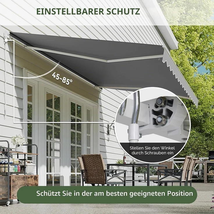 Aoxun Gelenkarmmarkise, Markise Balkon für die Terrasse/Garten mit Handkurbel, UV-beständige und wasserdichte Überdachung, Markise Sonnenschutz, 2,5 x 2 M, Grau – Bild 2