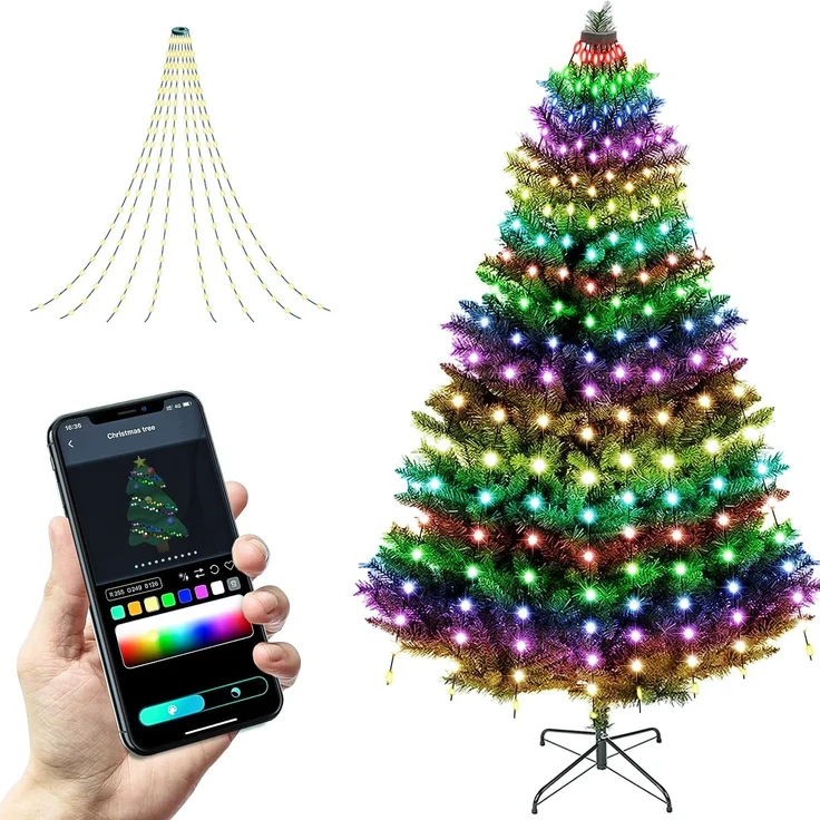 LED-Vorhang mit 180 RGB LEDs, 12 Stränge a 2,25m, IP44, App-steuerbar