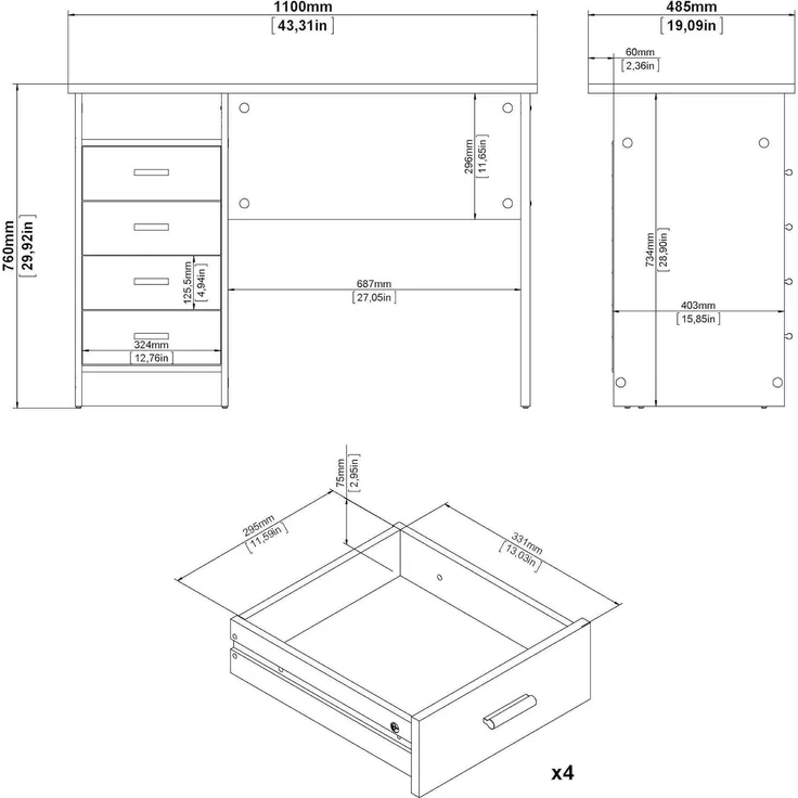 Dmora - Schreibtisch Rachel, Mehrzweckschreibtisch, B?rotisch f?r PC, Eckschreibtisch, 110x49 h76 cm, Eiche – Bild 2