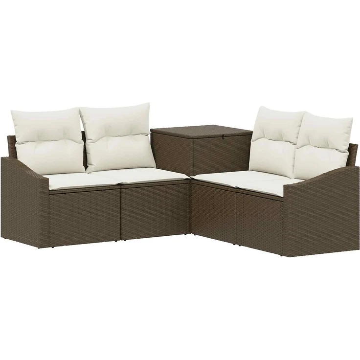 vidaXL Sofa Set 5 stk. Braun und Creme Weiß Polyrattan und Stahl 3447816 – Bild 2