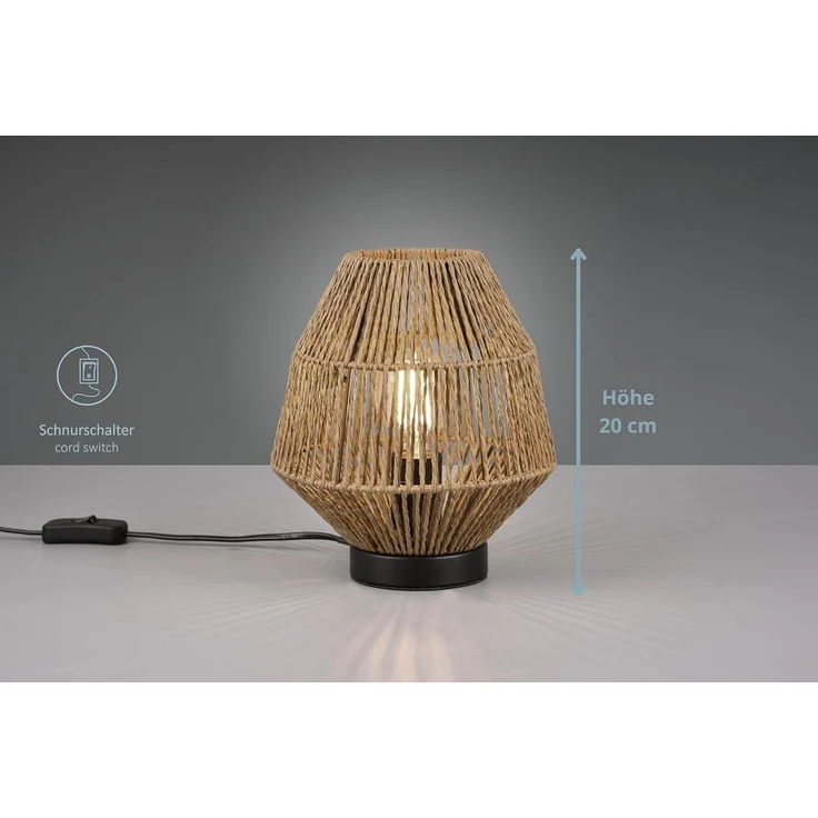 lightling Tischleuchte Mikael, ohne Leuchtmittel, Rattan-Optik, mit Schnurschalter, E27 – Bild 3