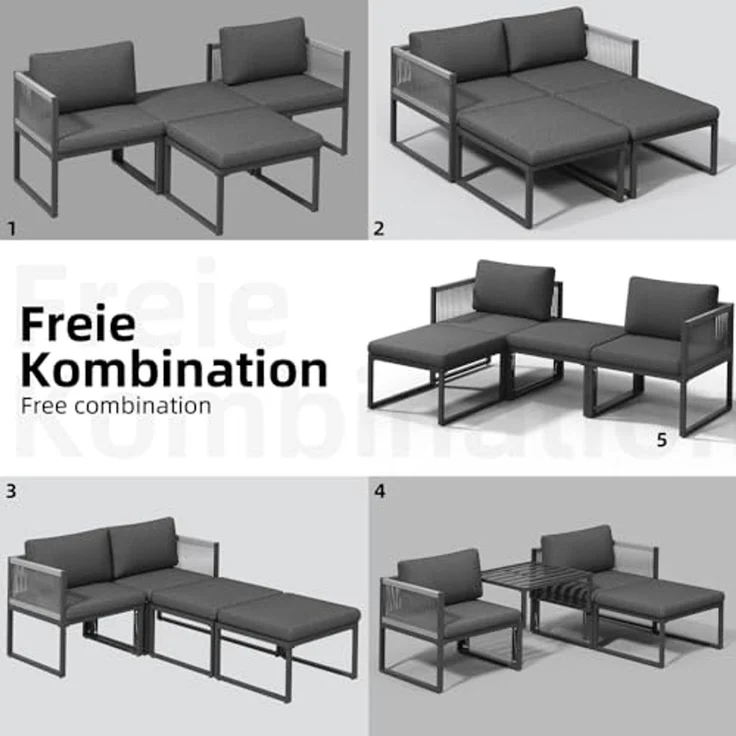 Mucola Sitzgruppe Aluminium Balkonset Lounge wetterfest Anthrazit Gartenliege Tisch Balkonmöbel Terrasse Outdoor-Möbel – Bild 3