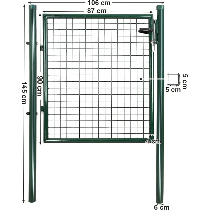 Songmics Gartentor, abschließbar, grün, 106x90 cm (Gitterplatte mit seitlichen Pfosten) – Bild 5