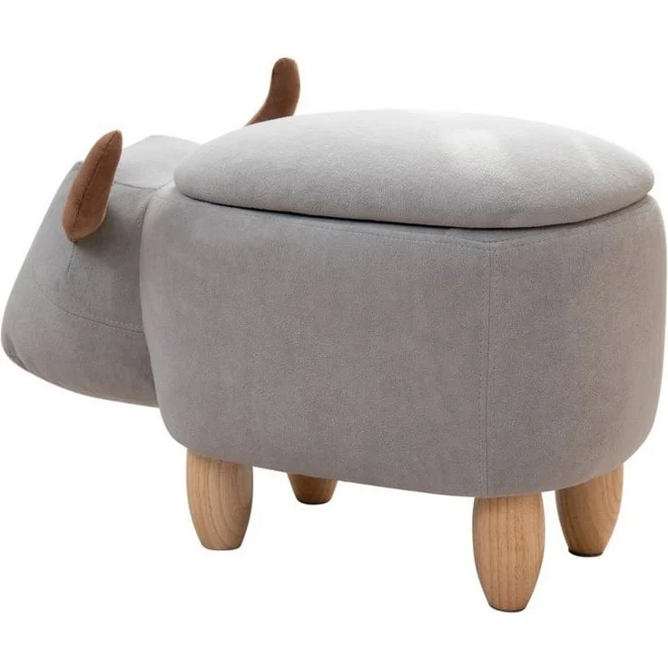 SVITA Kinderhocker Tierhocker, mit Stauraum, Sitzhocker, Sitztruhe, Stier Grau – Bild 3