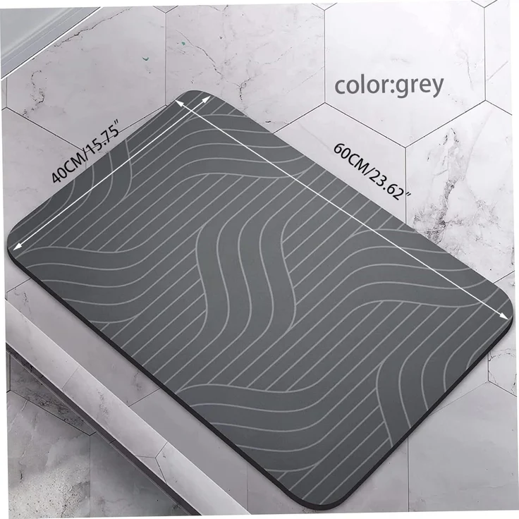 ABC Badematte aus Stein, schnelltrocknende Badematte, rutschfeste Badezimmermatte, Badebodenmatte, Teppich, 40x60cm, grau – Bild 3