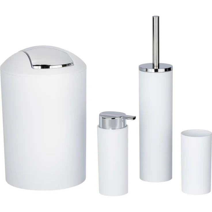 WENKO CALVO Accessoire Set, Weiß, Zahnputzbecher, Seifenspender, WC-Garnitur, Kosmetikeimer – Bild 1