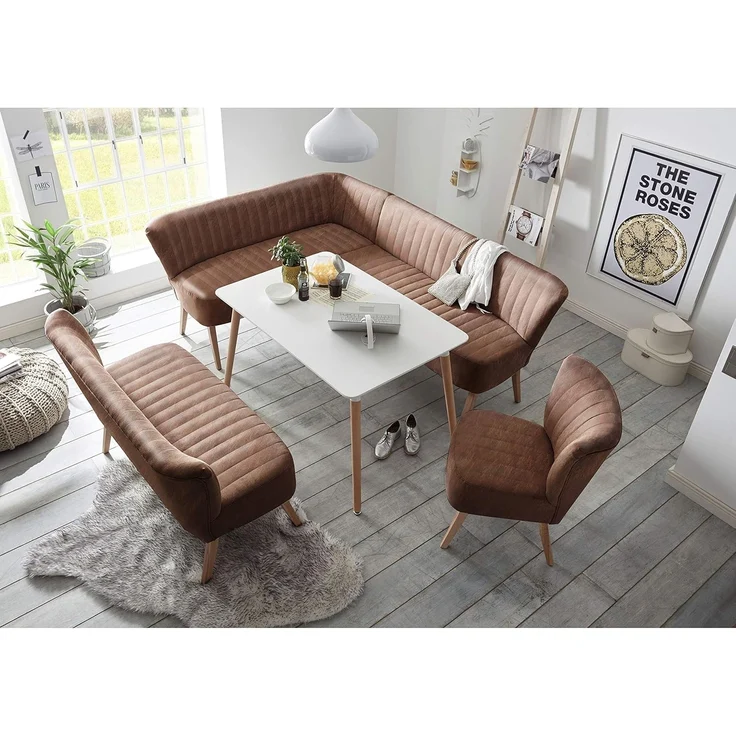 Diningsofa Markus / Marcel, Echtholz, Mikrofaser, Braun, 182 x 87 x 69 cm – Bild 5