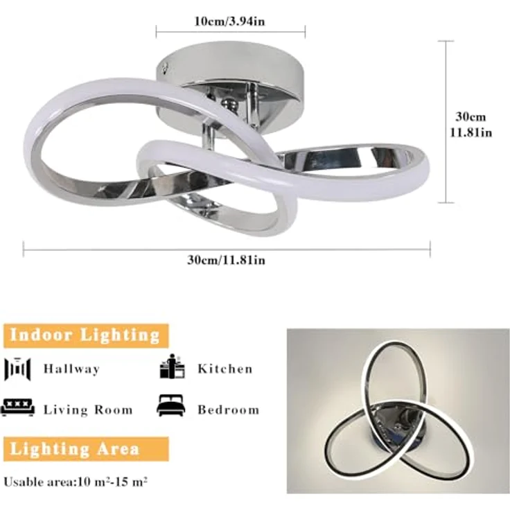 Comely LED Deckenleuchte, 30W 3300LM Deckenlampe 4500K Neutralweißes Licht, Creative Flower Form Acryl LED Deckenbeleuchtung für Schlafzimmer Wohnzimmer Esszimmer Diele, Silber – Bild 4