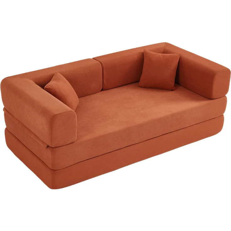 EINHOM Convertible Schlaf-er Sofa Bed mit Cylindrical Kissen, Corduroy Folding Mattress Sofa mit Fixed-Shape Frame, Floor Sofa Lounge Sofa für Wohnzimmer Schlafzimmer Lounge Studio (Orange Red) – Bild 6