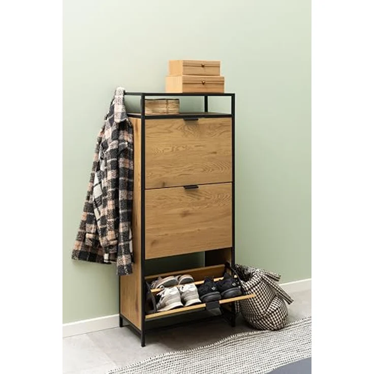 Livetastic Schuhschrank, Schwarz, Wildeiche, 3 Schubladen, 56x129x30 cm, Schuhaufbewahrung für Garderobe – Bild 11