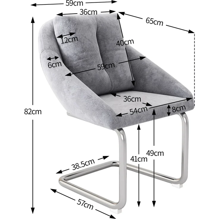 Esszimmerstuhl 4er-Set, Samtbezug, ergonomisch, Grau,82*59*65 cm – Bild 4
