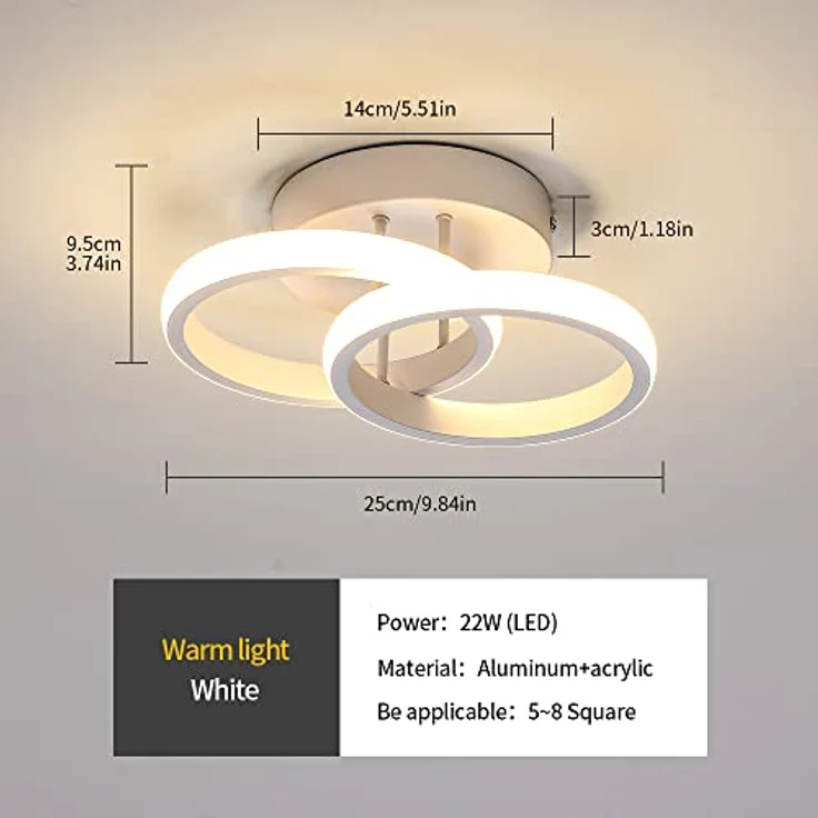 Goeco LED Deckenleuchte 2 Birnen, Runde Design, 3000K, 22W, Silikonhülle, LED, Warmweiß, für Wohnzimmer, Schlafzimmer & Küche – Bild 4