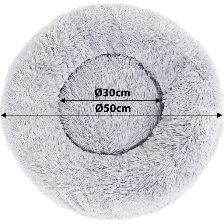 lionto Donut Hundebett, rundes Hundesofa mit Plüschbezug & Anti-Rutsch-Noppen, weich & gemütlich, 50 cm Durchmesser, hellgrau – Bild 5