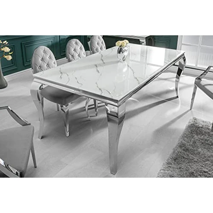 riess-ambiente Esstisch MODERN BAROCK 200cm grau / weiß (Einzelartikel, 1-St), Marmor-Design · Glasplatte · Edelstahl-Beine · bis 8 Personen – Bild 7