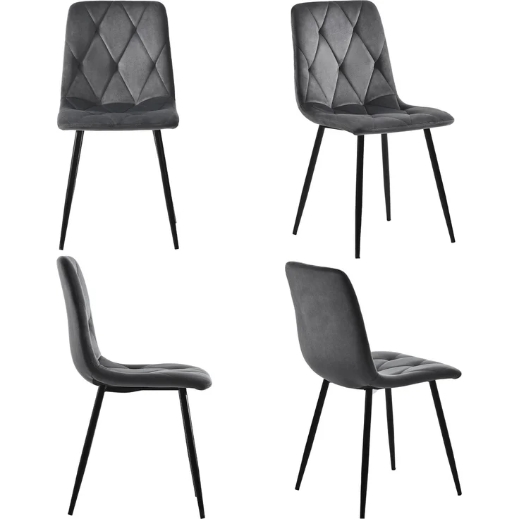 Merax Esstisch mit 4 Stühlen Set Küchetisch Esszimmerstuhl, Essgruppe, (5-tlg), Metallbeine, Samt, Grau – Bild 5
