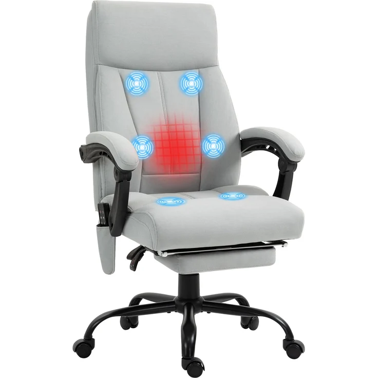 MELAYR, Bürostuhl mit Massagefunktion & Heizfunktion, Fußstütze, bis 120 kg, Grau, 65 x 74 x 119 cm, Hellgrau – Bild 1