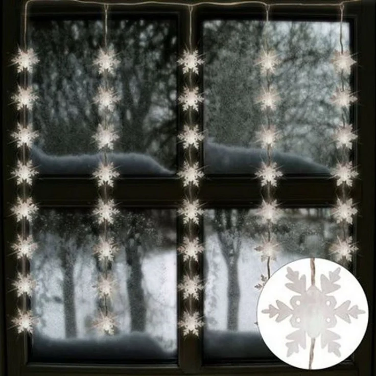 LED Lichtervorhang Schneeflocken 75x85cm Weihnachtesdeko 40 Lichter Fensterdeko – Bild 4