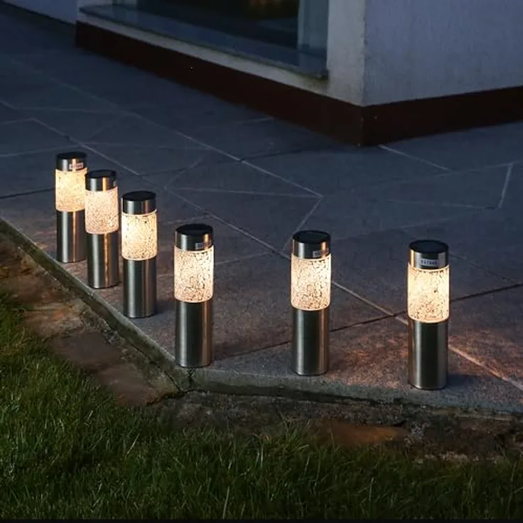 MARELIDA LED Solar Wegleuchten Mosaik, Edelstahl Gartenleuchten silber, 6er Set mit Dämmerungssensor