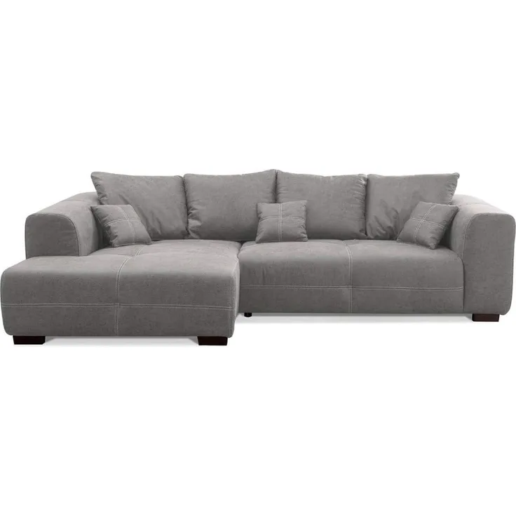 CAVADORE Ecksofa Mavericco inkl. Kissen / XXL-Eckcouch im modernen Design / Longchair links / 285 x 69 x 170 / Lederoptik grau