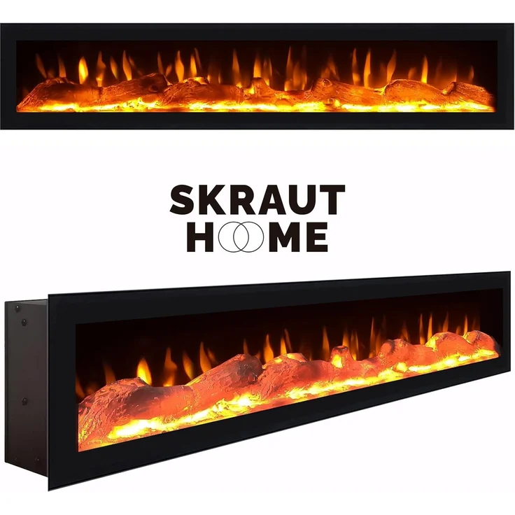 Skraut Home | TV-Schrank, Lowboard | für Wohnzimmer und Esszimmer | 150 x 45 x 35 cm | Für TV-Geräte bis zu 65" | Elektrokamin. Maße | Moderner Stil | Eiche Schwarz – Bild 5
