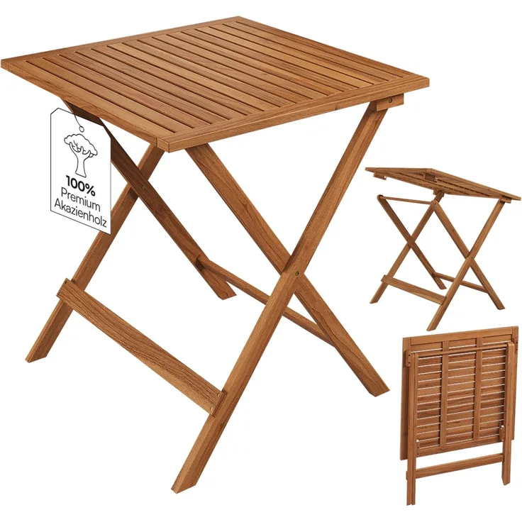 STEELSØN 'Lystra' Gartentisch, Akazienholz geölt, 70x70x73 cm (LxBxH), Holztisch klappbar, bis 80 kg belastbar