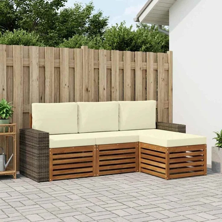 vidaXL Outdoor-Sofagarnitur 4 stk. 4-Sitzer Natur und Creme 3384216 – Bild 1