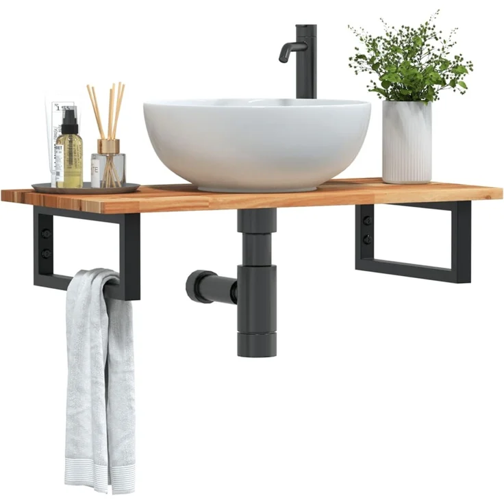 vidaXL Waschbeckenregal Wandmontage Stahl und Akazienholz 3302713 – Bild 1